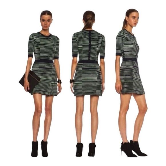 A.L.C. Size L Culver Bodycon Bandage Knit in Navy Neon Green Striped Dress - Picture 1 of 6